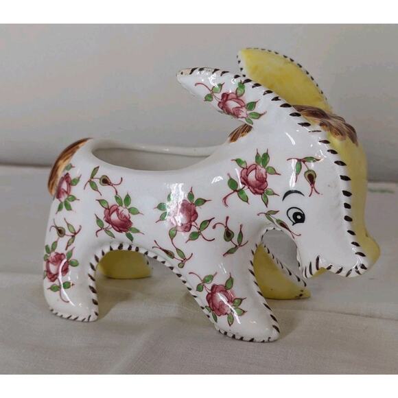 Vintage Lefton Ceramic Pottery Floral Patchwork Donkey Planter Roses Japanese - Picture 1 of 15